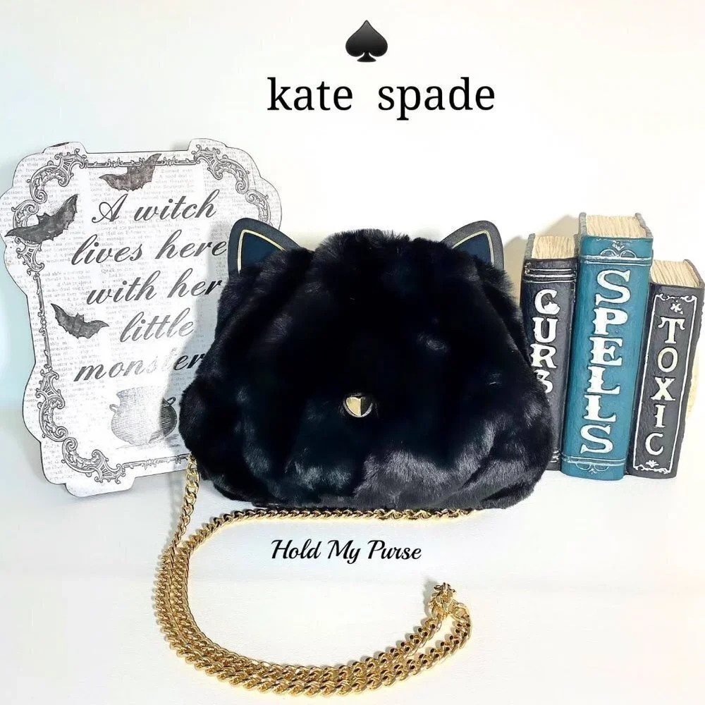 Kate Spade Pitch Purrfect Faux Fur Black Cat Bag NWT